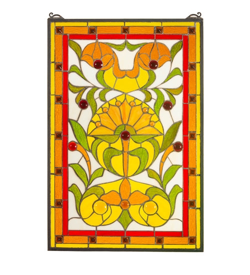 Victorian Stained Glass Panel Multi Tonal Border Art Nouveau Floral