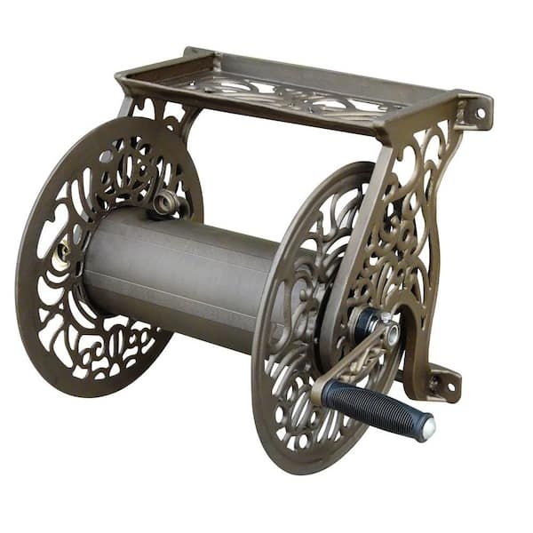 Victorian Style Garden Storage Bronze Hose Reel Ornate Filigree Shelf