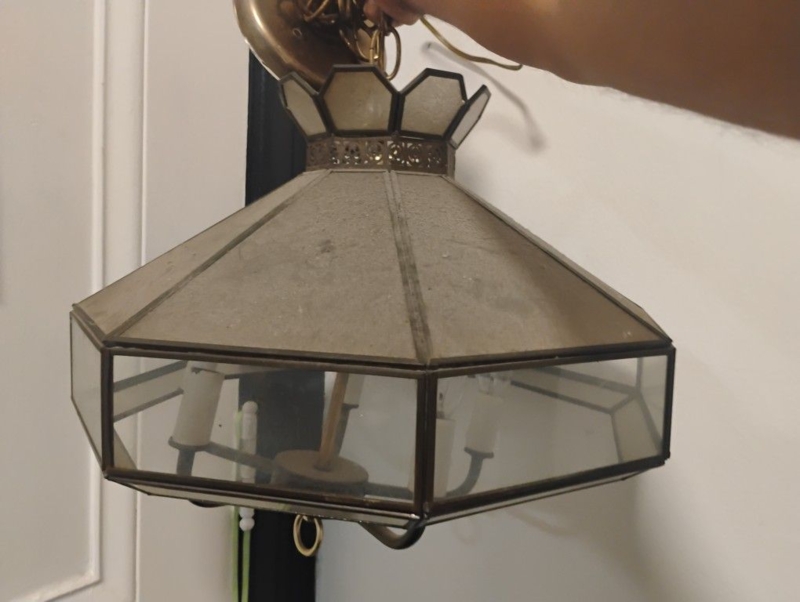Vintage 70's Glass Hanging Tiffany Swag Light Lamp