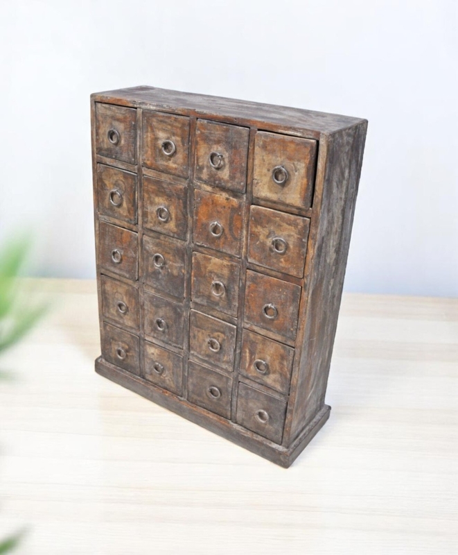Vintage Apothecary Chest 20 Drawers Ring Pulls Hand Crafted Look