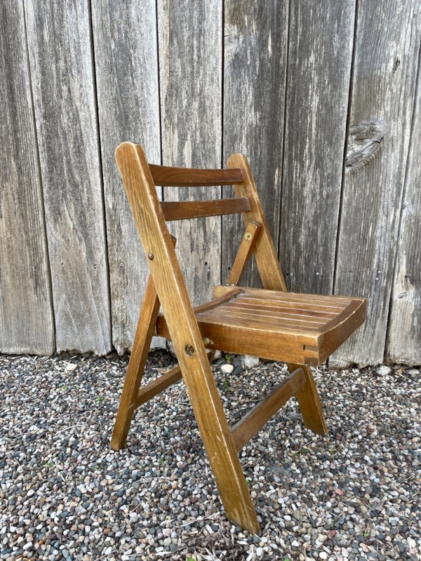 Vintage Childs Folding Chair Honey Oak Slatted Wood