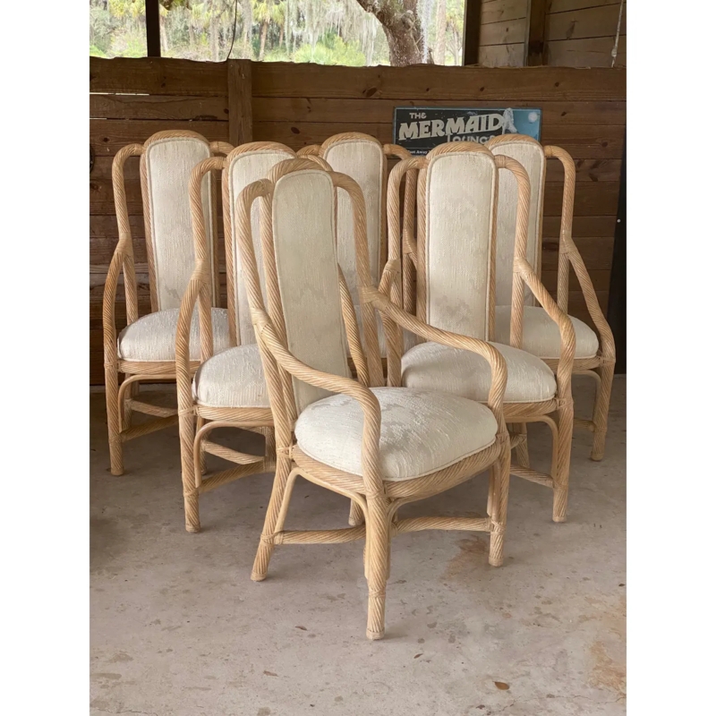 Vintage Coastal Twisted Stick Rattan Dining Chairs-Set of Six | Brittany's  Bamboo Barn