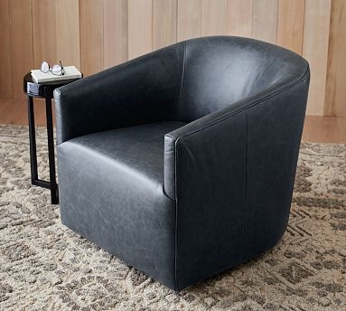 Vintage Cocoa Armchair Swivel Barrel Back Tailored Stitching Transitional