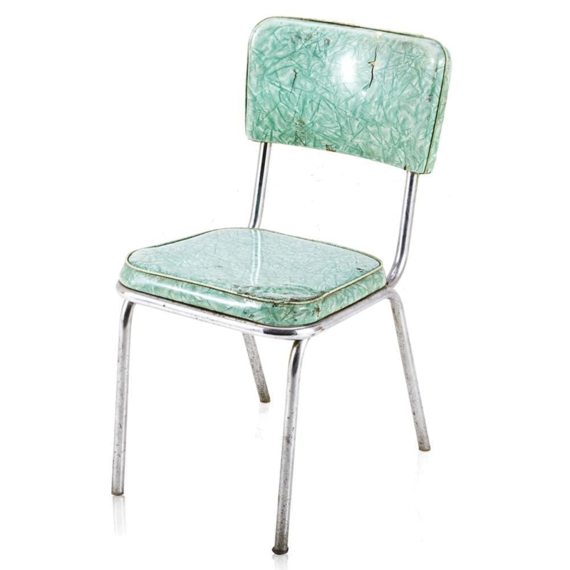 Vintage Dinette Chair: Distressed Mint Vinyl, Retro Marbled Texture