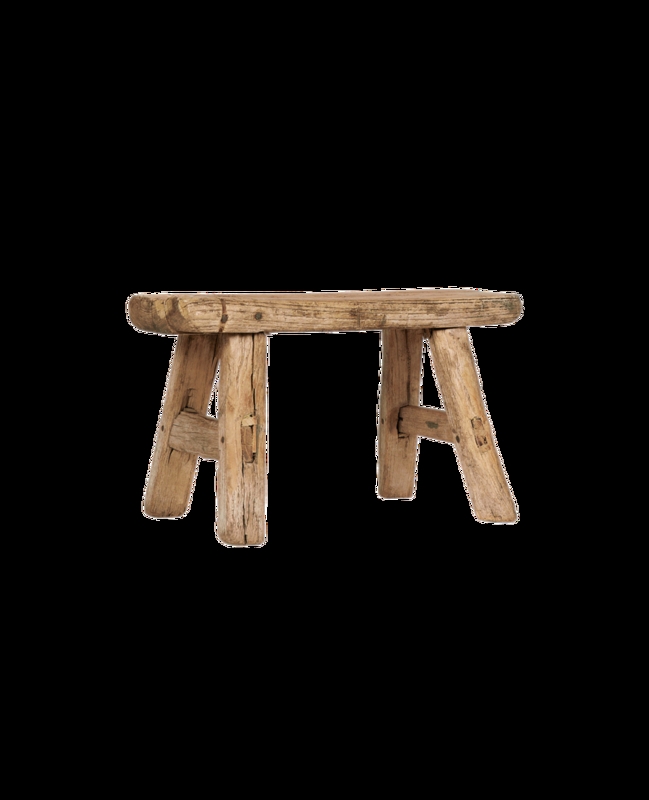 Vintage Elm Wood Stool Distressed Mortise Tenon Wabi Sabi Accent Pedestal