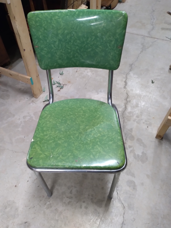 Vintage Kitchen Chair: Grass Green Mottled Vinyl, Tubular Chrome