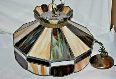 Vintage MCM ELECTRIC Hanging SWAG LAMP STAIN GLASS TIFFANY STYLE LIGHT  RETRO USA | eBay