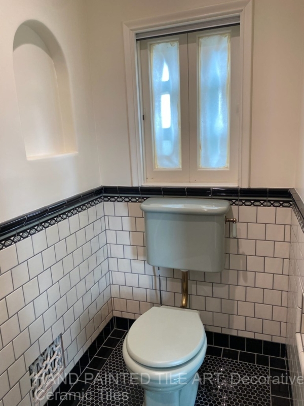 Vintage Mint Green Ceramic Toilet in Art Deco Bathroom Setting