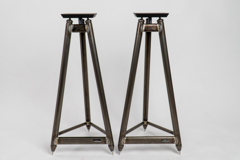 Vintage Raw Steel Speaker Stands showing Heat-Tinted Welds