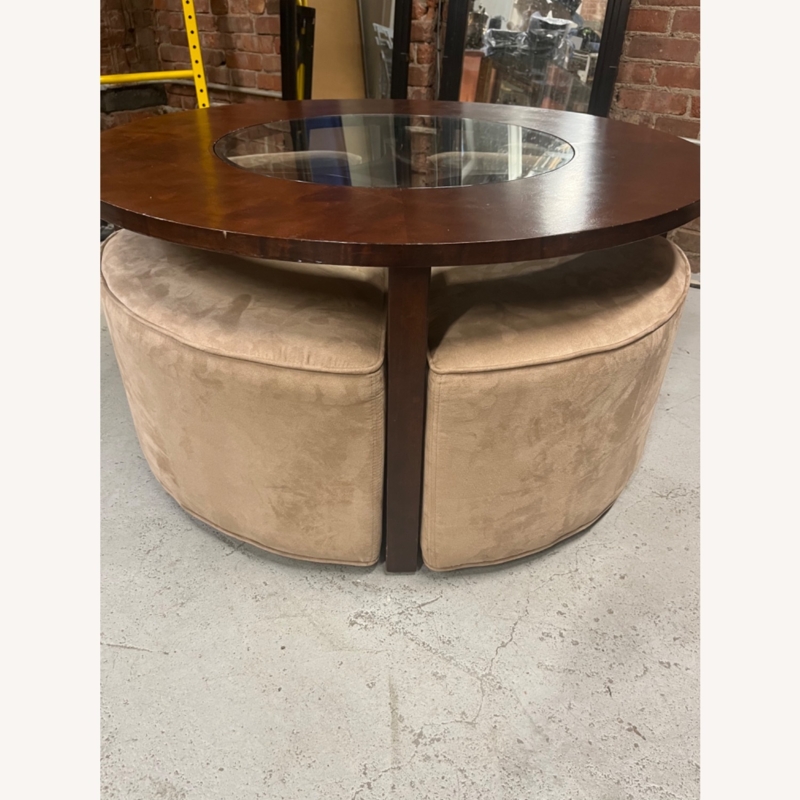 Vintage Round Coffee Table with Stools underneath