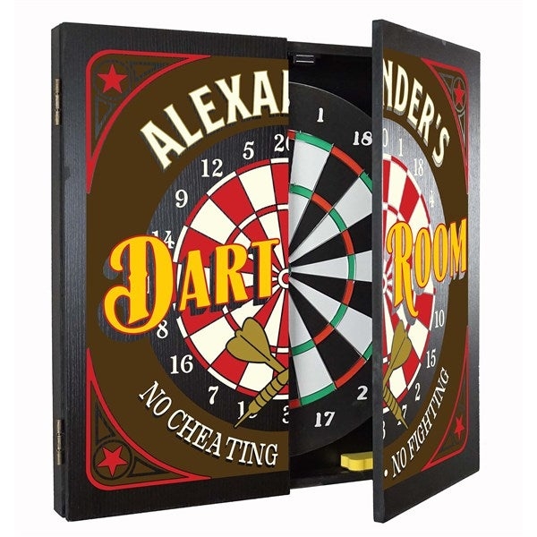 Vintage Style Dart Cabinet, Matte Black with Personalized Graphics