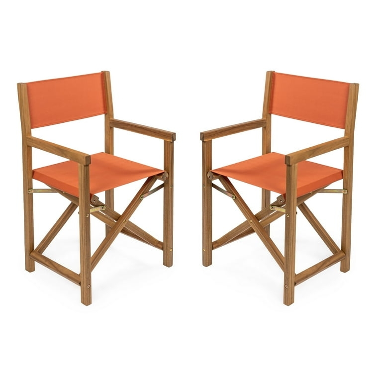 Vintage Style Director's Chair with Orange Canvas and Acacia Frame