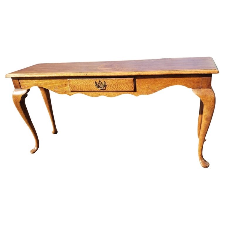Vintage Thomasville Sofa Table: Honey Oak, Center Drawer, Batwing Pull