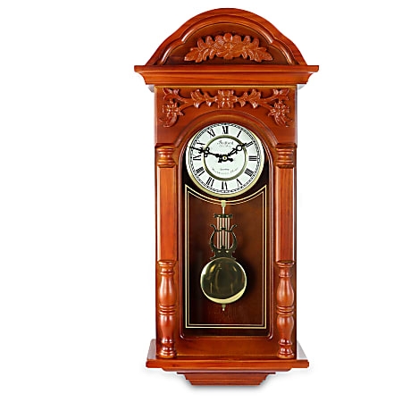 Vintage Wall Clock Oak Ornate Carvings Turned Side Columns
