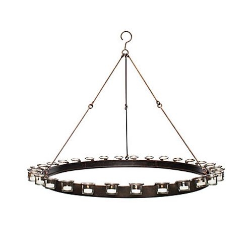 Votive Chandelier Circular Ring Triple Rod Rustic Candle Pendant
