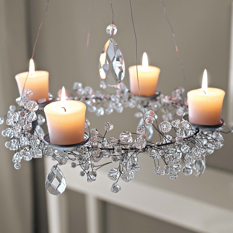 Votive Chandelier Crystal Beaded Wire Hanging Pendants Dark Bronze
