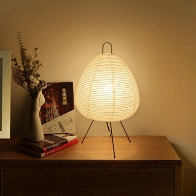 Wabi-Sabi Ambient Lighting with Ribbed Pear-Shaped Rice Paper Shade
