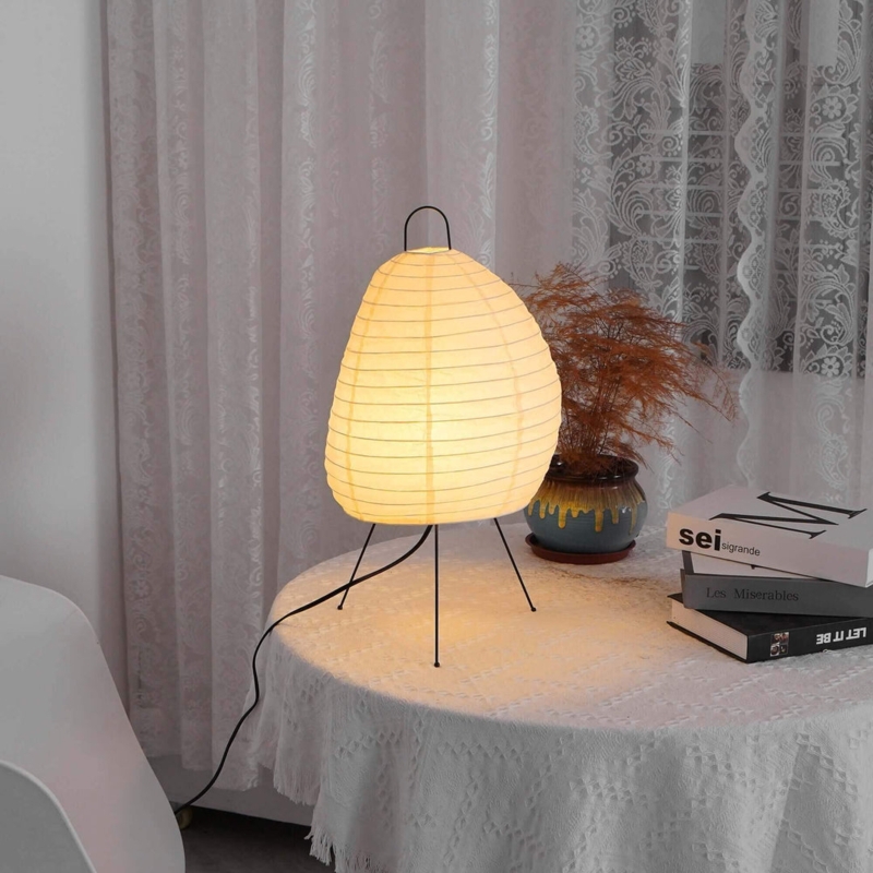 Wabi Sabi Desk Lamp featuring Organic Irregular Ribbed Paper Shade