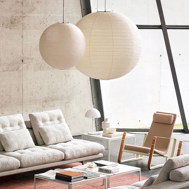 Wabi Sabi Pendant Light Oversized Rice Paper Ball Lamp Ribbed