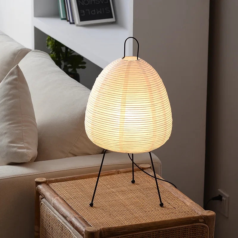 Wabi-Sabi Table Lamp featuring Egg Shaped Shade and Tripod Wire Legs