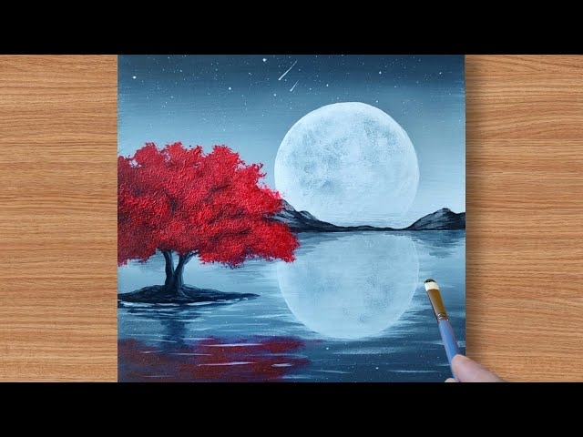 Wall Art Acrylic Nocturnal Waterscape Star Accented Sky Surrealist