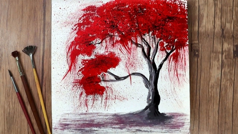 Wall Art Acrylic Weeping Foliage Splatter Accents Nature Inspired