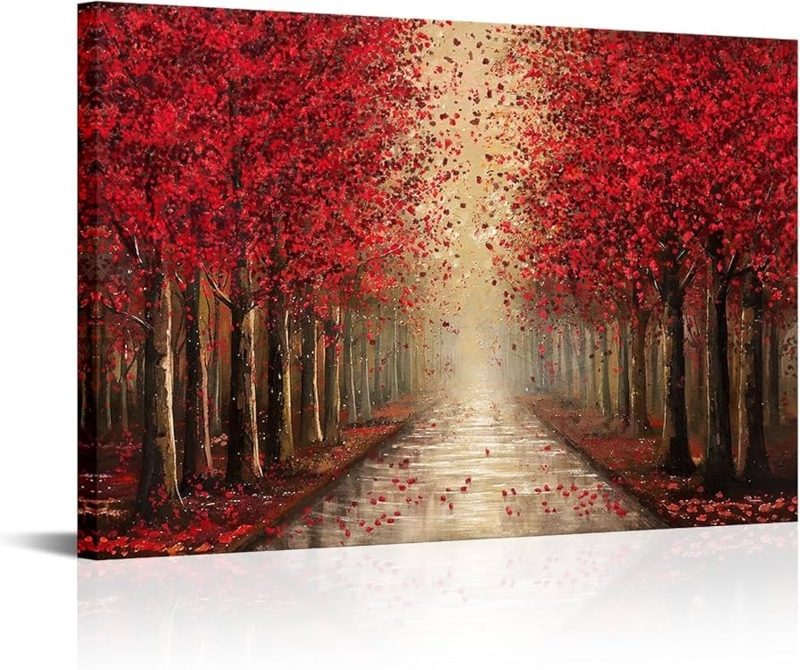 Wall Art Canvas Forest Path With Wet Reflection And Red Trees