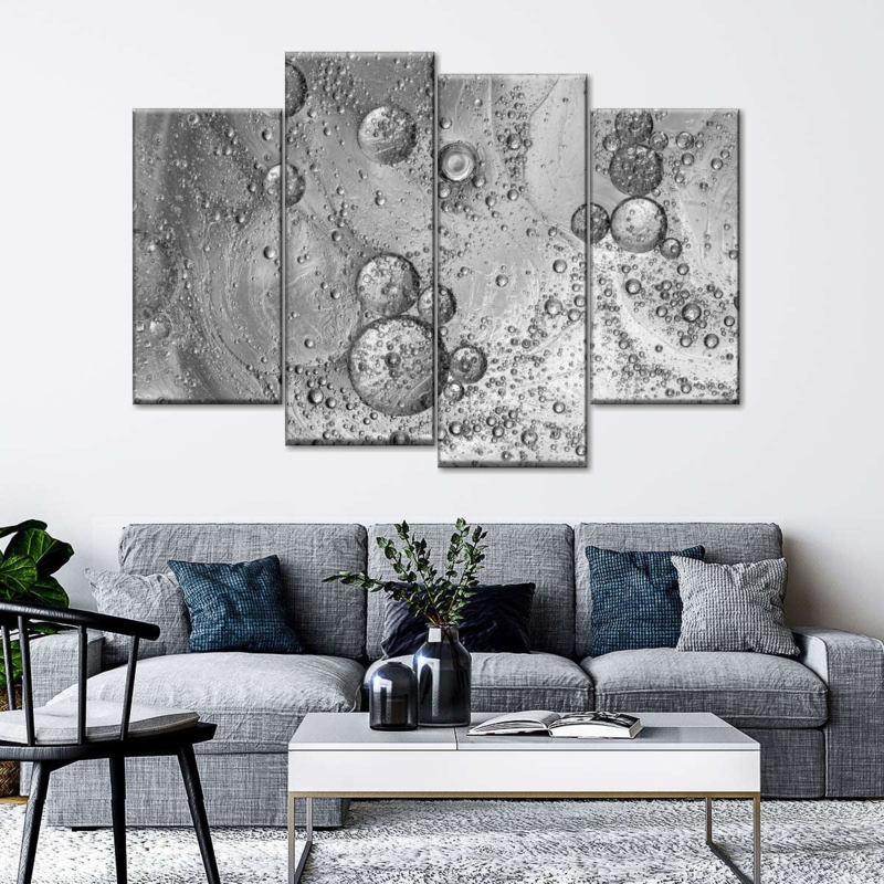 Wall Art Four Panel Split Silver Metallic Palette