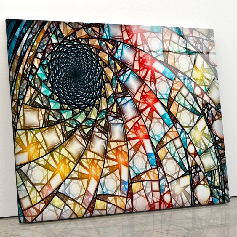 Wall Art Fractal Spiral Tempered Glass Glossy Modern Panel