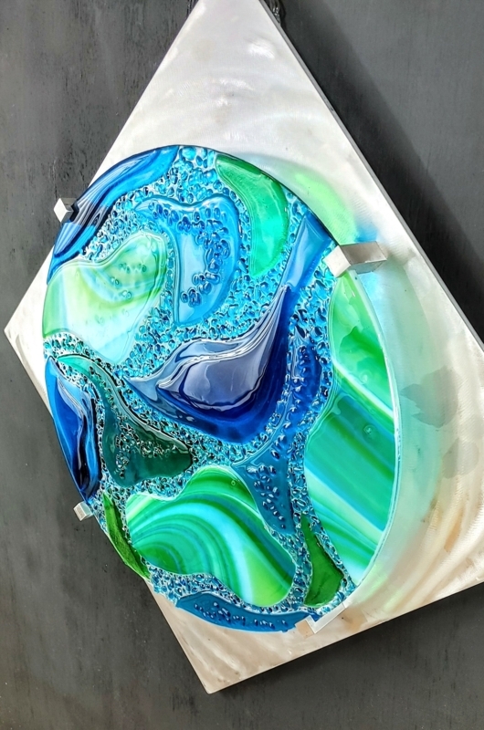 Wall Art Fused Glass Texture Square Metal Backing Coastal
