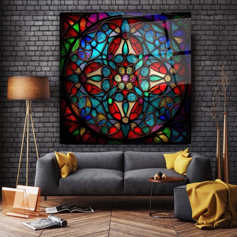 Wall Art Kaleidoscopic Pattern Stained Glass Industrial Decor