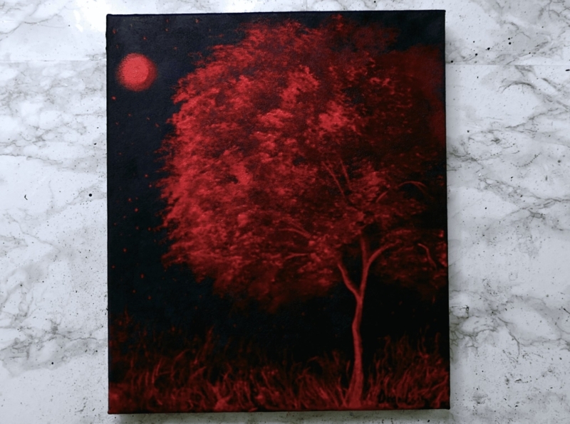 Wall Art Moody Dark Background Glowing Moon Solitary Tree Canvas
