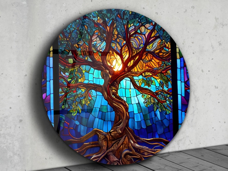 Wall Art Panel Vibrant Gradient Tree of Life Luminous Round
