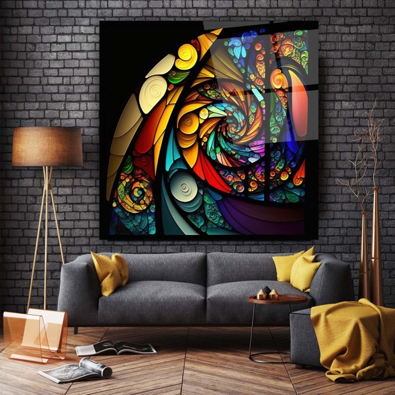 Wall Art Spiral Stained Glass Glossy Industrial Decor