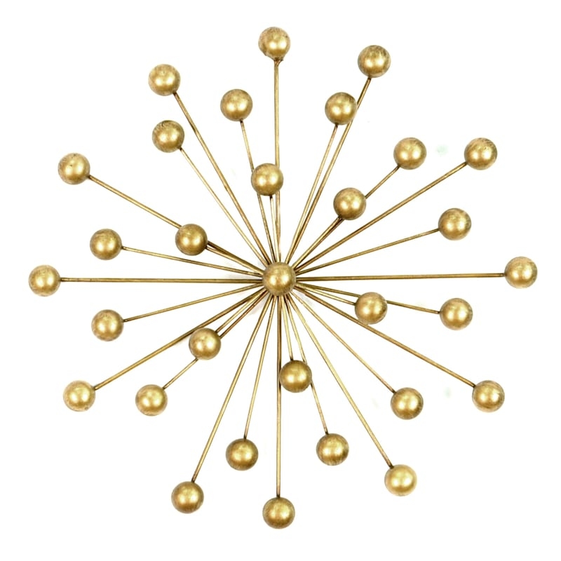 Wall Art Sunburst Design with Spherical Tips in Antique Gold
