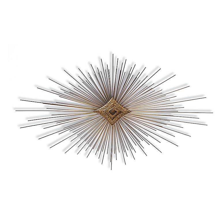 Wall Art Sunburst with Central Diamond Motif in Antique Gold