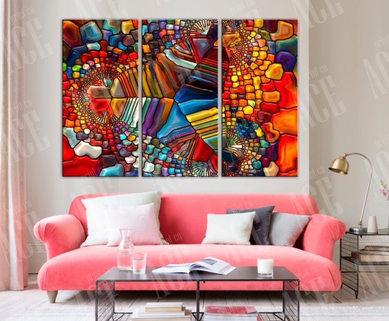 Wall Art Triptych Canvas Stained Glass Abstract Modern Print