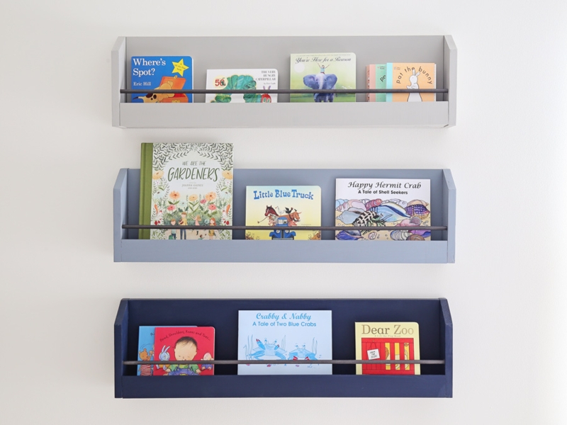 Wall Bookshelf Floating Ombre Gradient with Slim Metal Rail.