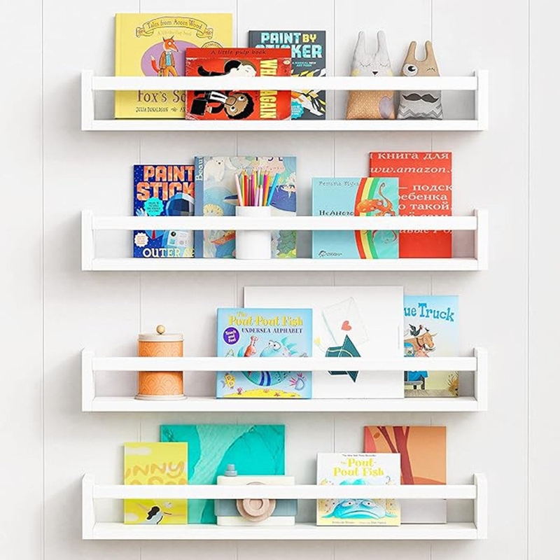 Wall Bookshelf Set of Four, Floating Mount Slim Profile.