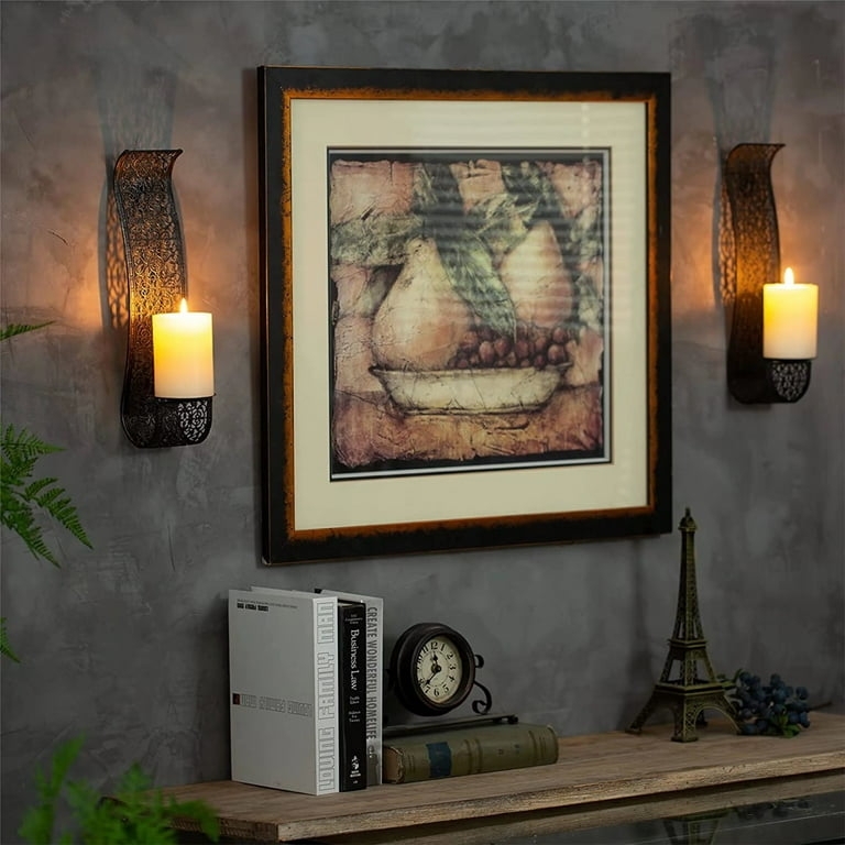 Wall Candle Sconce Set, Perforated Mesh, Curved Silhouette, Matte Black