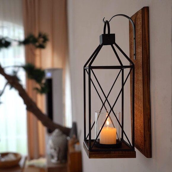 Wall Candle Sconce, X-Brace Detail, Geometric Cage, Matte Black Metal