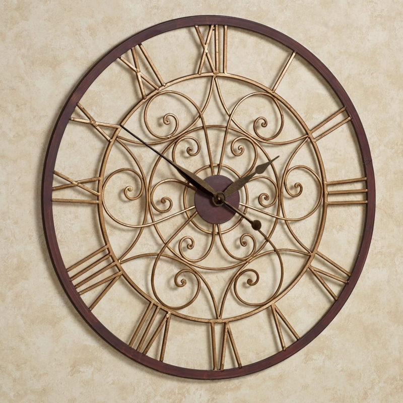 Wall Clock Antique Gold Scrollwork Details Roman Numerals