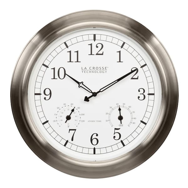 Wall Clock Atomic Time Temperature Humidity Gauge Weather Resistant