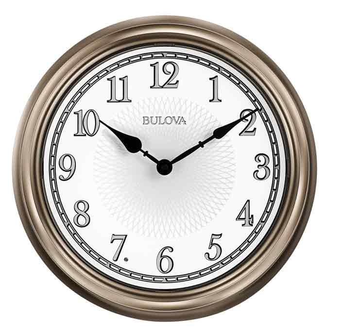 Wall Clock Champagne Bronze Bezel Guilloche Pattern Stepped Frame