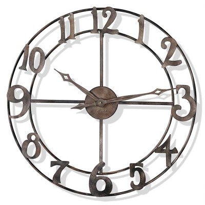 Wall Clock Distressed Pewter Open Face Skeletal Structure Rustic