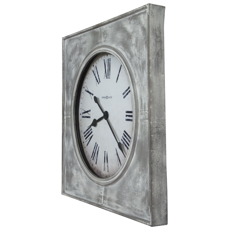 Wall Clock Distressed Square Frame Weathered Gray Roman Numeral