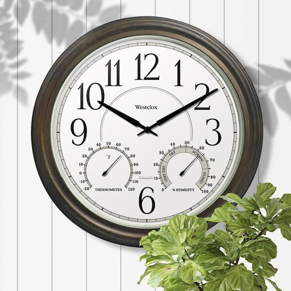Wall Clock Dual Weather Dials Bronze Bezel Large Scale
