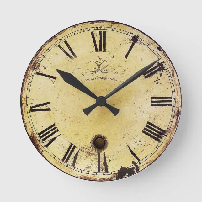 Wall Clock French Cafe Graphic Weathered Edges Spade Hands Vintage