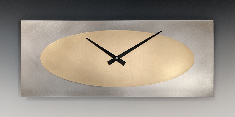 Wall Clock Horizontal Rectangle Inset Oval Mixed Metal Landscape
