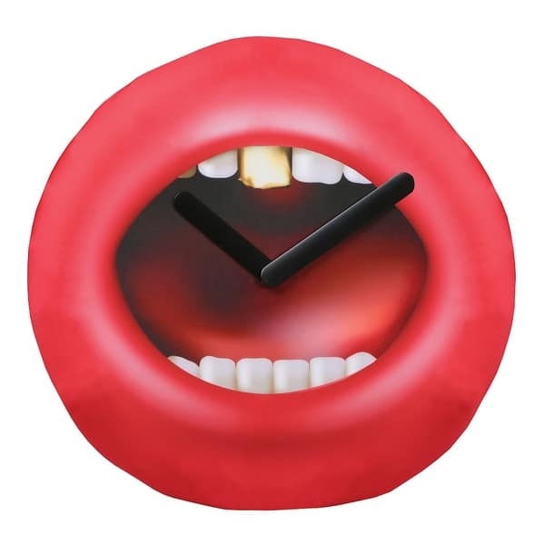 Wall Clock Inflatable Red Lips Gold Tooth Pop Art Decor